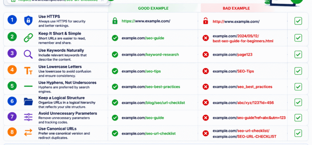 URL Structure Best Practices checklist